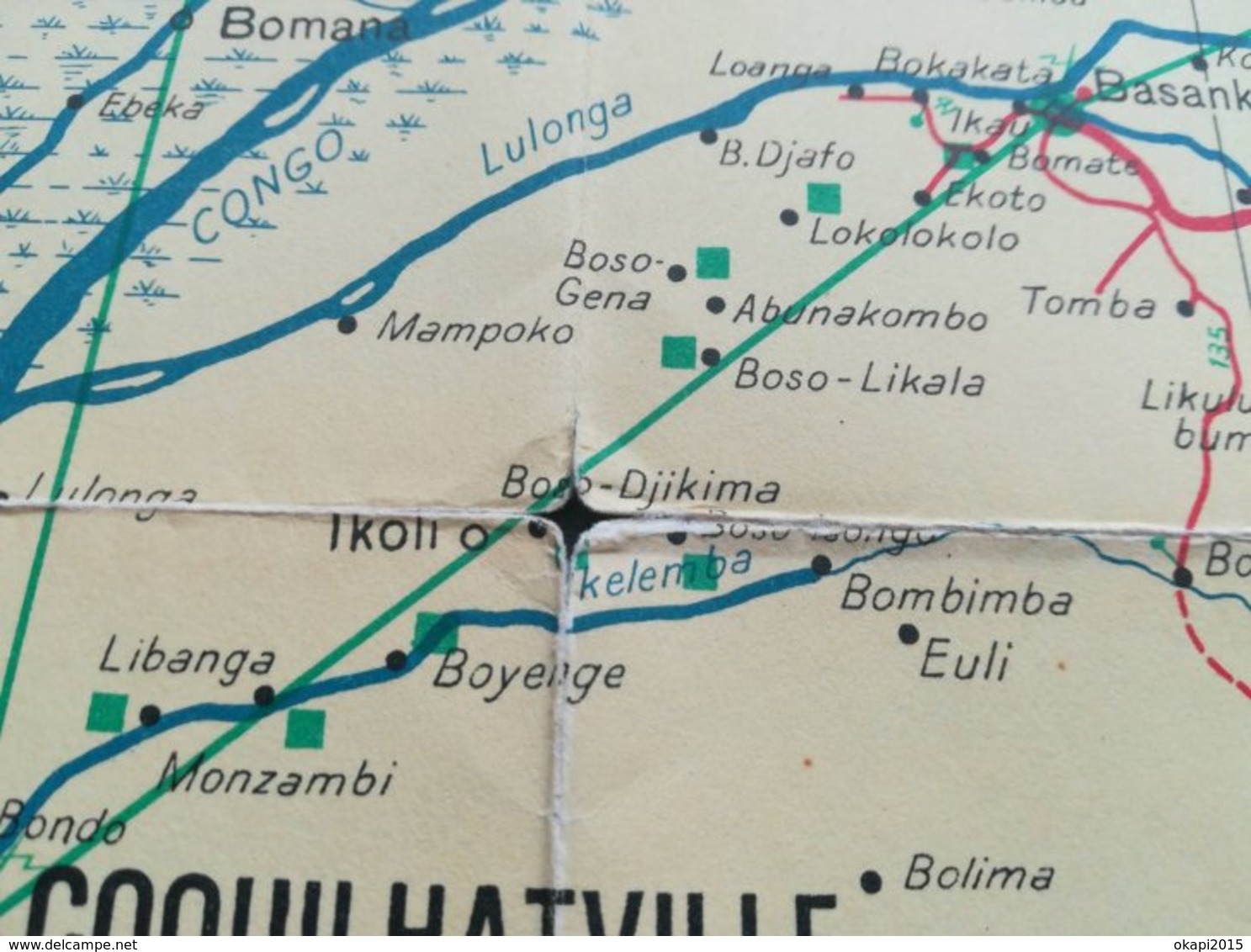 VIEILLE CARTE ROUTIÈRE DU CONGO BELGE ET DU RUANDA - URUNDI  CHEMINS DE FER LIGNES D AVIATION KATANGA COLONIE BELGIQUE