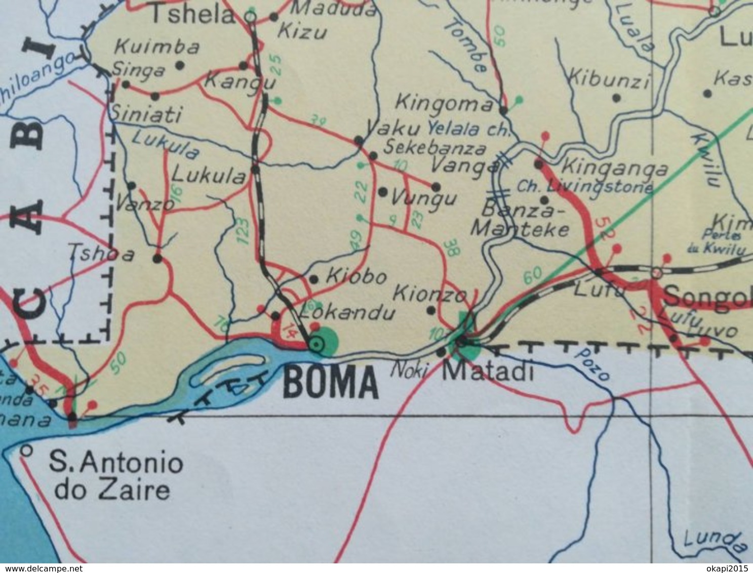 VIEILLE CARTE ROUTIÈRE DU CONGO BELGE ET DU RUANDA - URUNDI  CHEMINS DE FER LIGNES D AVIATION KATANGA COLONIE BELGIQUE