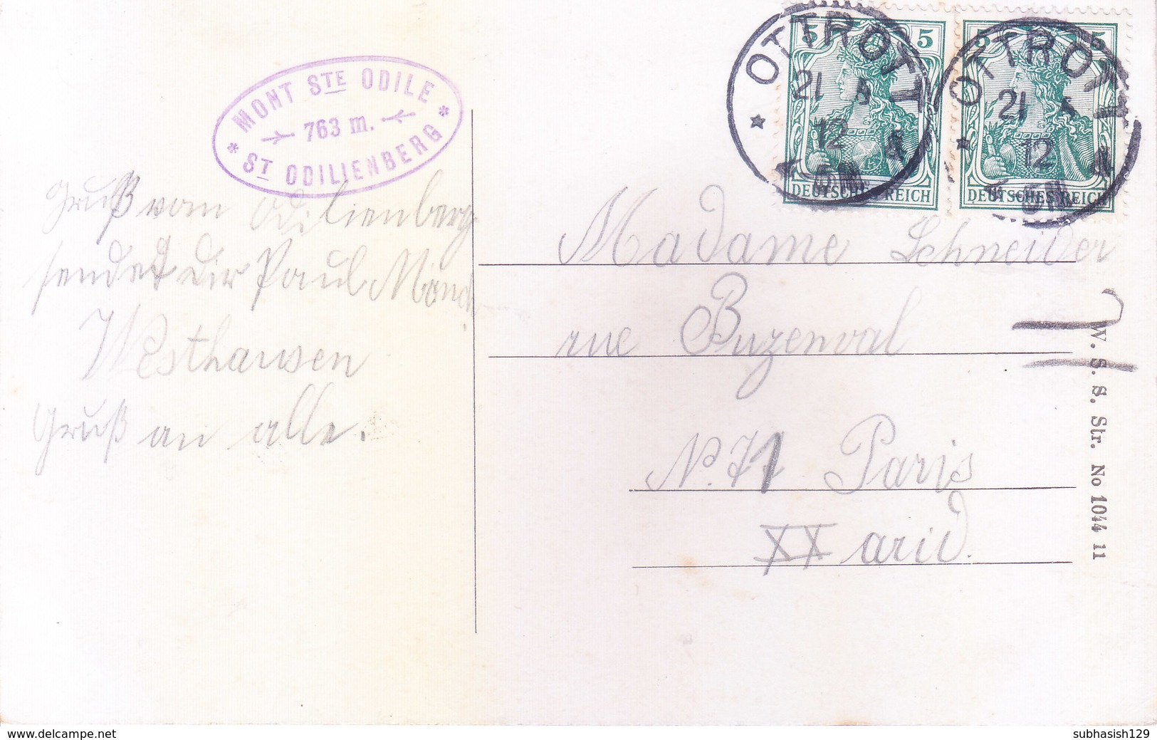 GERMANY, REICH : BLACK & WHITE PICTURE POST CARD : BOOKED FROM OTTROTT IN 1912 FOR FRANCE : ODILIENGERG - Covers & Documents