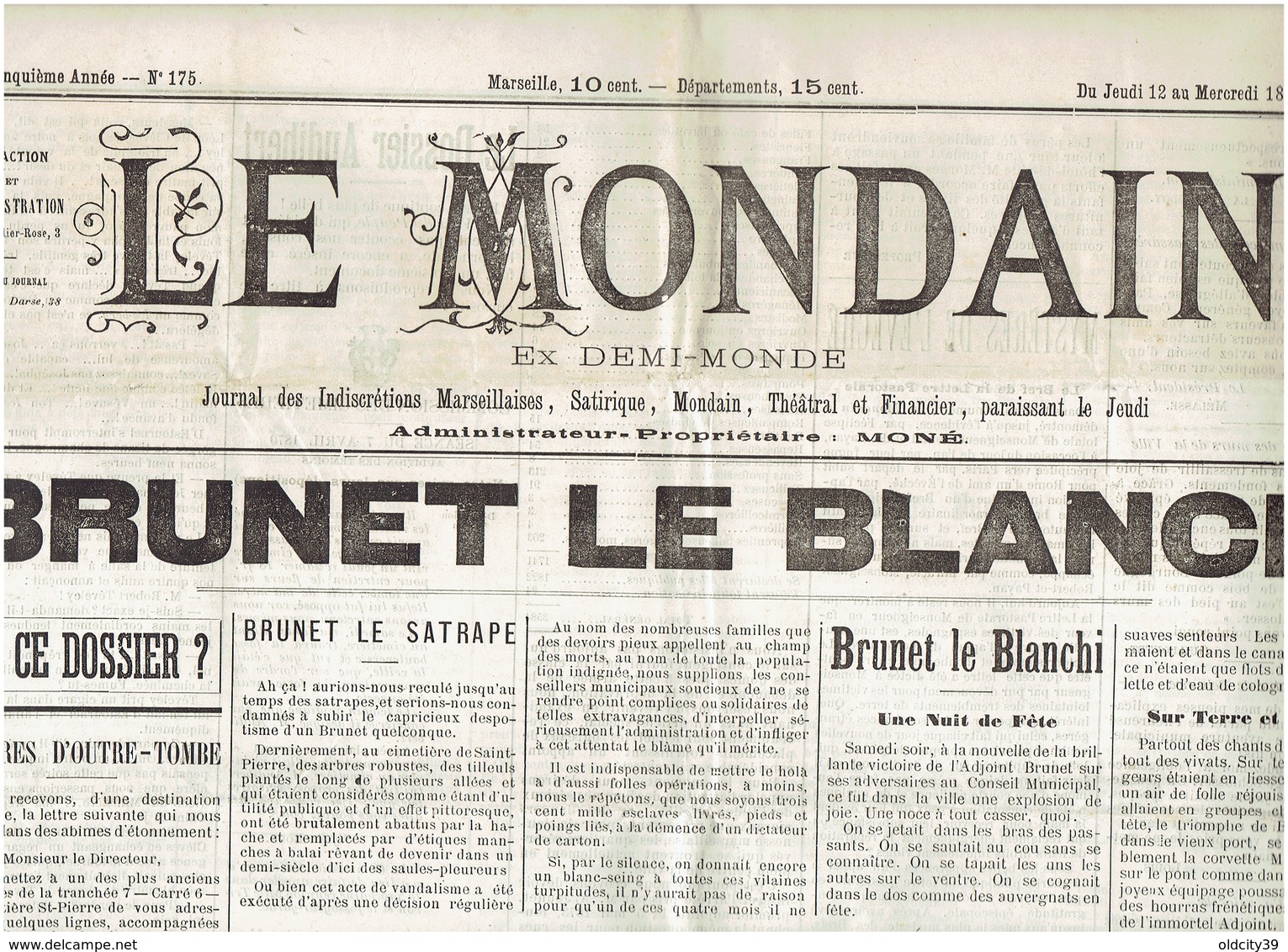 LE MONDAIN Du 12 Mars 1885 BRUNET Le Blanchi , Etat De La Prostitution - 1850 - 1899