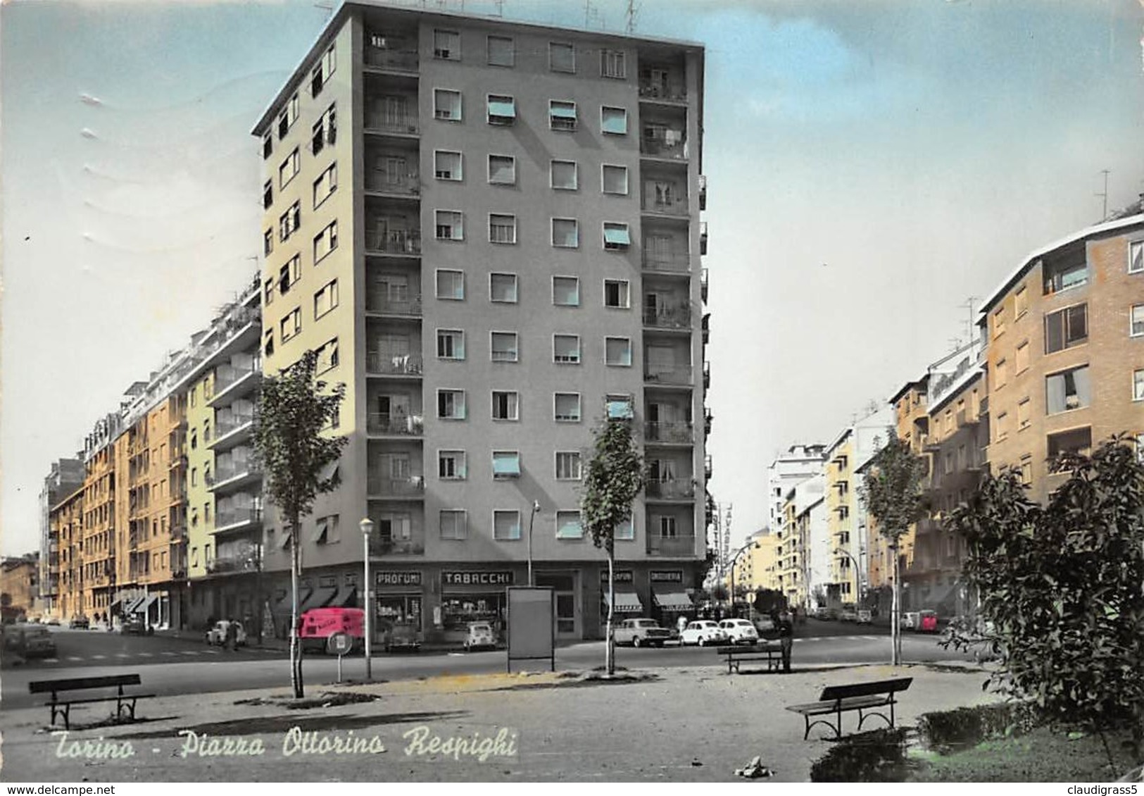 0355 "TORINO - PIAZZA OTTORINO RESPIGHI" ANIMATA. AUTO ANNI '50 FURGONCINO GELATI SANSON. CART. ORIG. SPED.1968 - Places