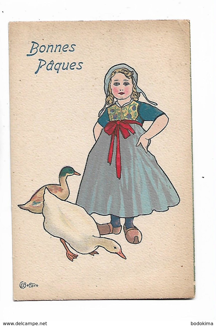 " Bonnes    Paques  "  -   Fille  Et   Canards - Bottaro