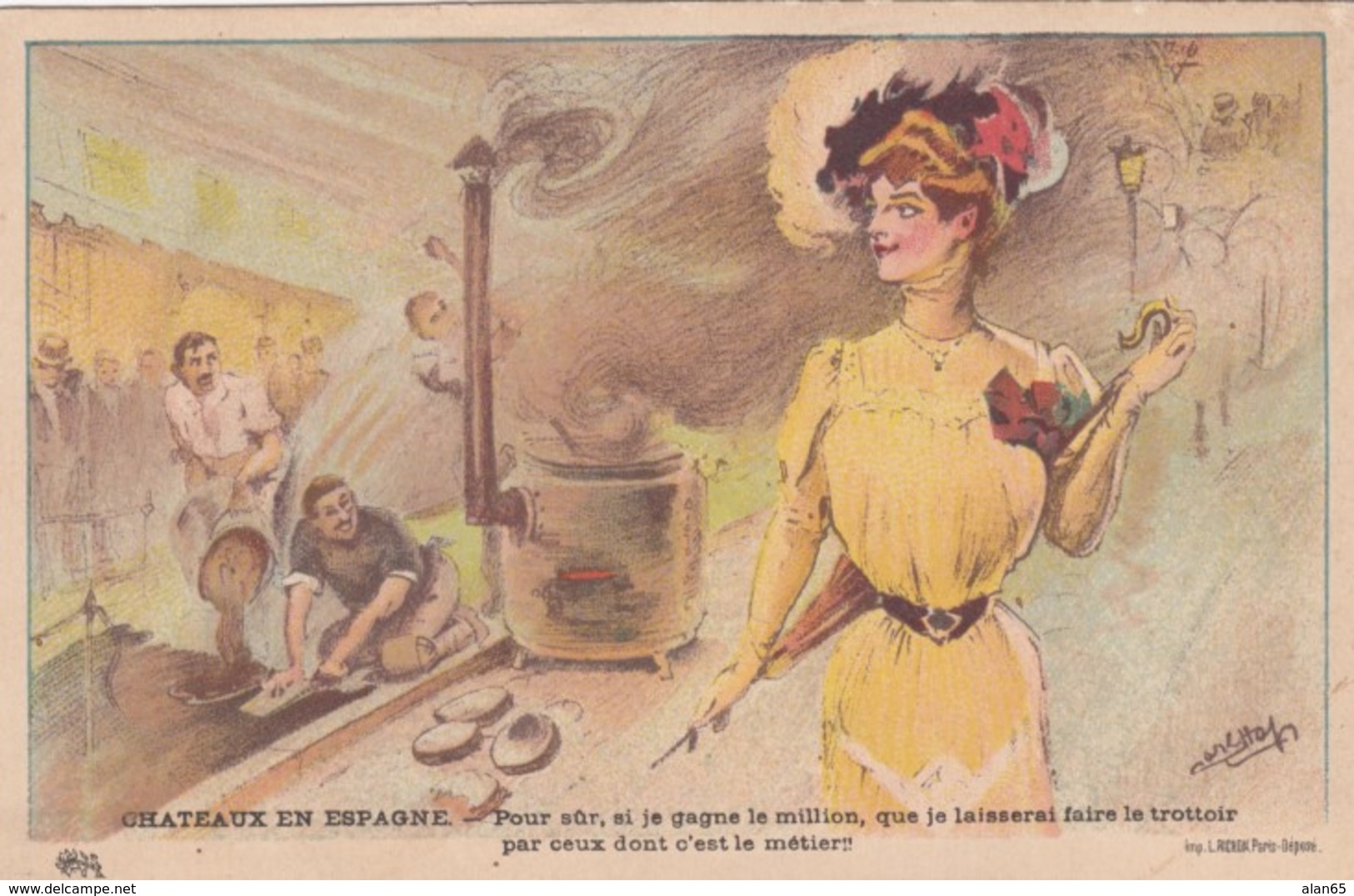 Unknown Signed Artist Image Beautiful Woman, Dreams Of Winning Lottery No Housework, C1900s Vintage Postcard - Other & Unclassified