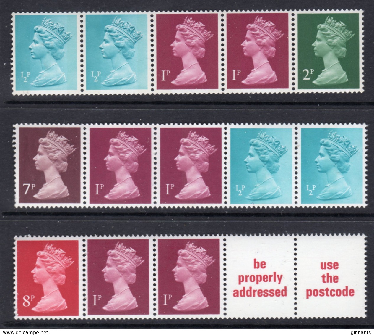 GREAT BRITAIN GB - 1971 1977 & 1980 MACHIN MULTI-VALUE HORIZONTAL COILS FINE MNH ** SG X841n, X843l, X845m - Machins