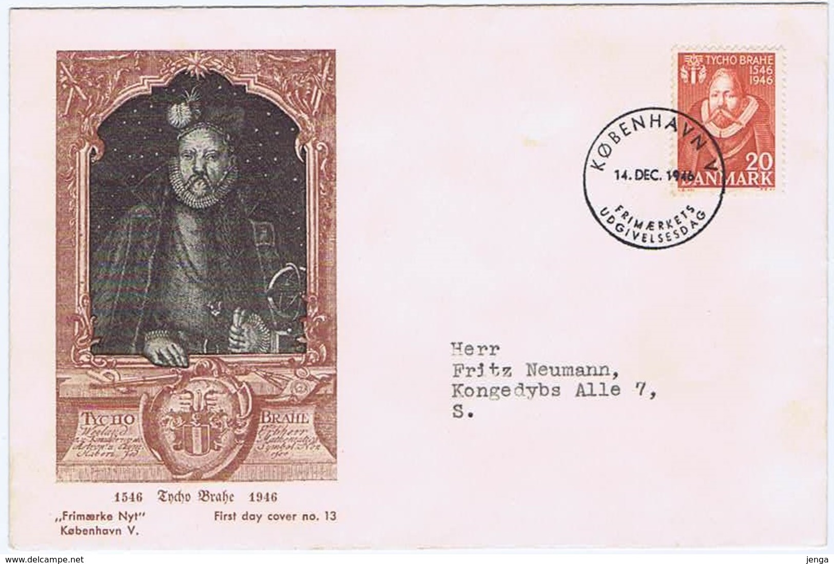 Denmark 1946; The 400th Anniversary Of The Birth Of Tycho Brahe On FDC (Frimærke Nyt) - FDC