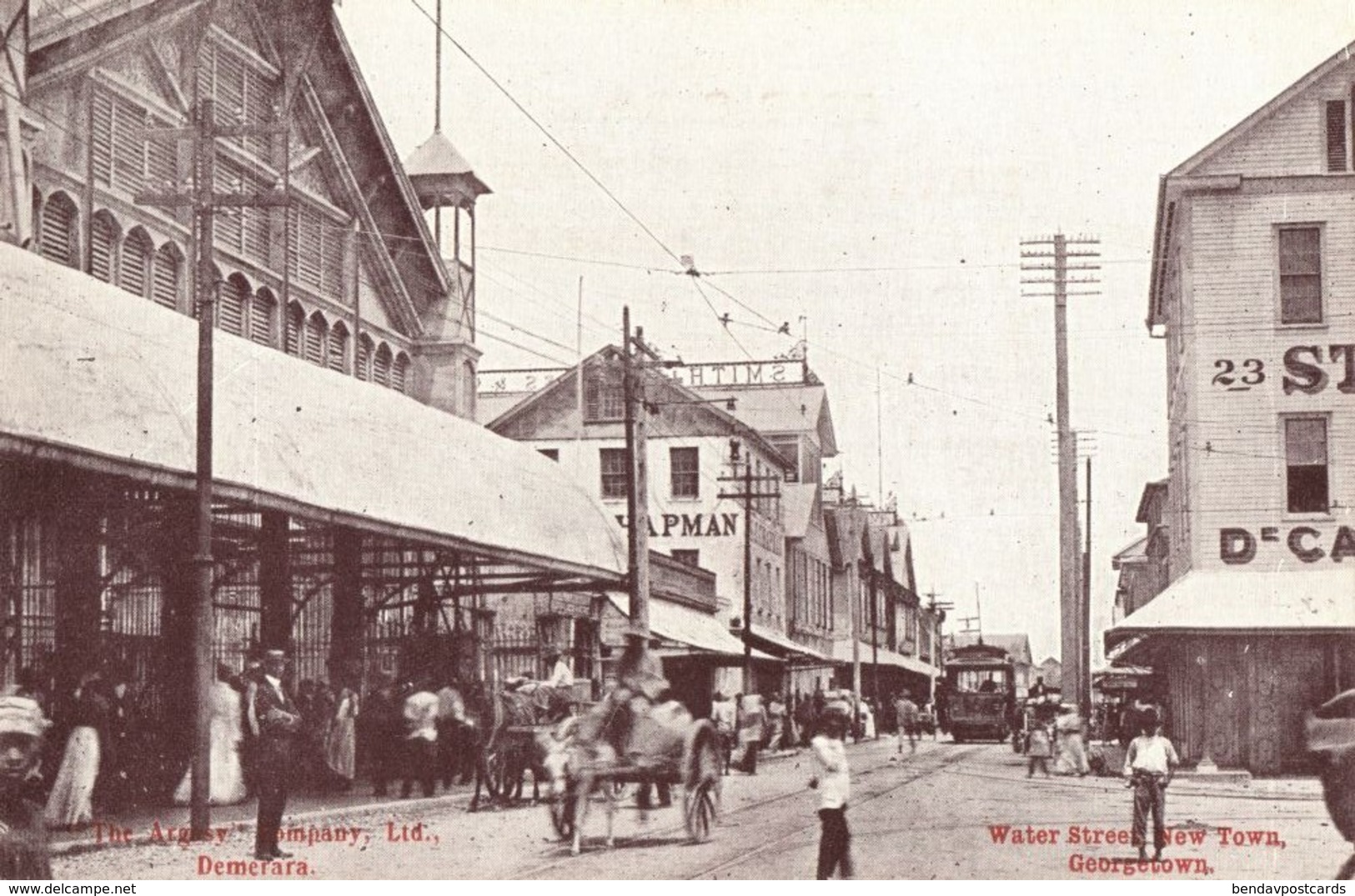 British Guiana, GEORGETOWN, New Town, Water Street, Tram (1910s) Postcard - Other & Unclassified