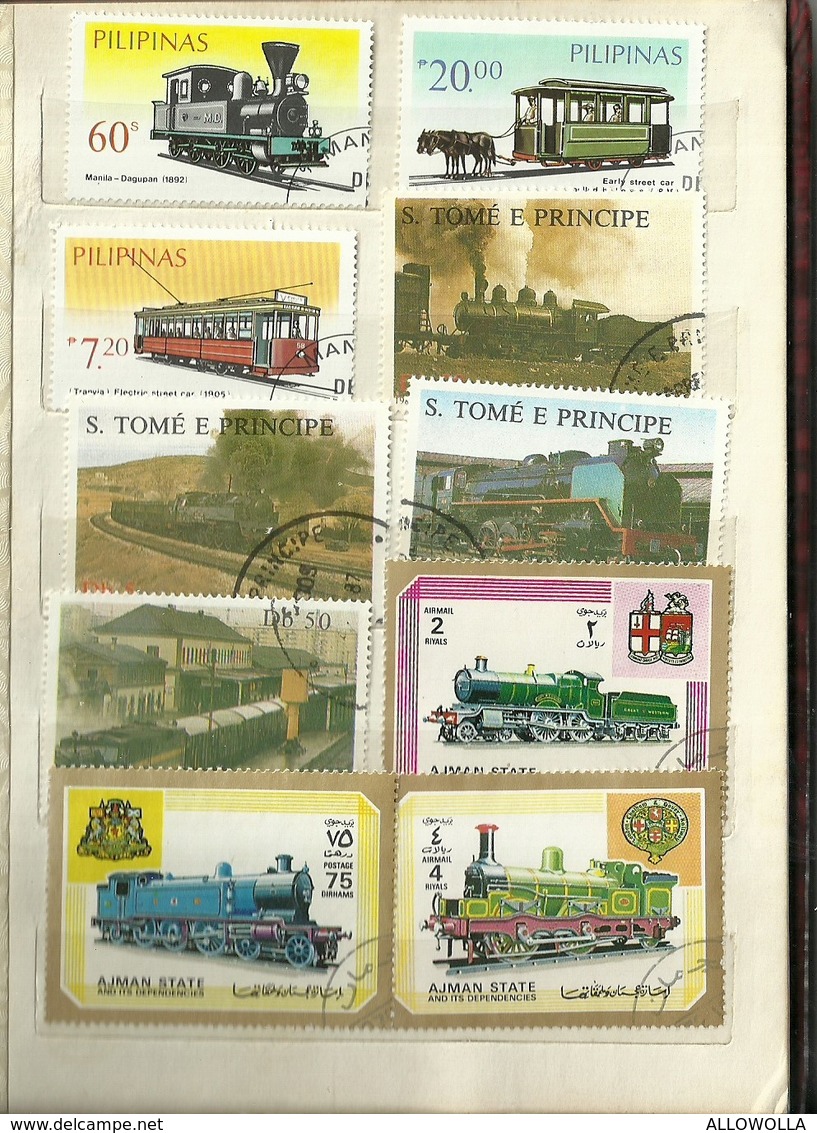 3148 " TRENI-142 FRANCOBOLLI DIVERSI,VARIE NAZIONI " TEMATICA FERROVIARIA -ORIGINALI