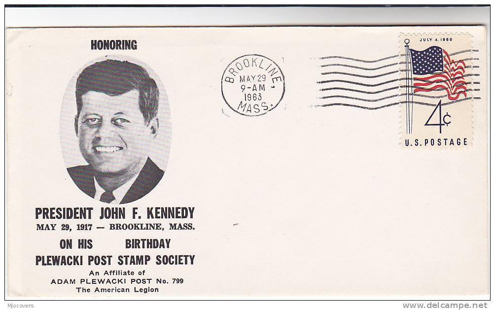 1963 Plewaski Brookline PRESIDENT KENNEDY BIRTHDAY EVENT COVER USA Stamps John F Kennedy - Covers & Documents