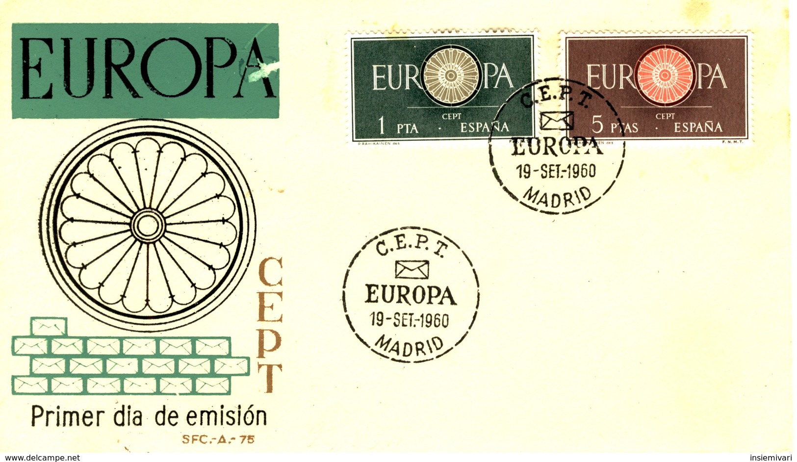 1960 - SPAGNA - EUROPA 2v. BUSTA FDC. - FDC