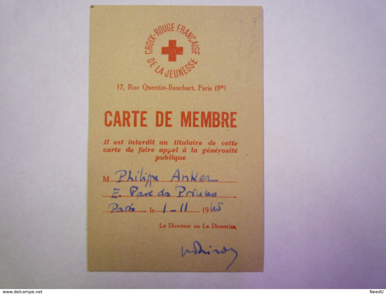 GP 2019 - 810  CROIX ROUGE FRANCAISE De La JEUNESSE  :  CARTE De  MEMBRE  1945  XXX - Sin Clasificación