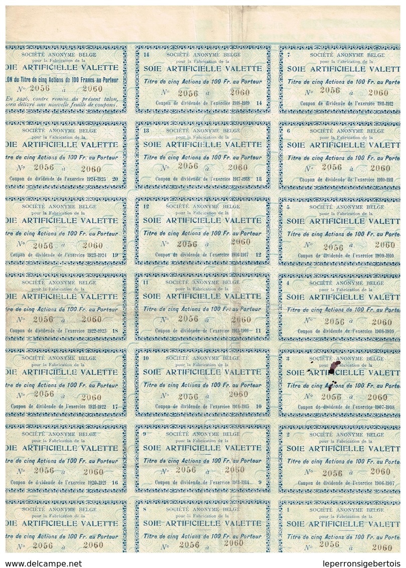 Titre Ancien - Société Anonyme Belge Soie Artificielle Valette - Titre De 1905 - Textil