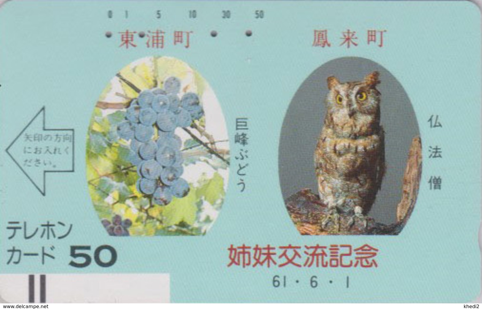 RARE TC Ancienne Japon / 330-1629 - ANIMAL - OISEAU HIBOU & Raisin - OWL BIRD & Grape Japan Front Bar Phonecard - 4274 - Gufi E Civette