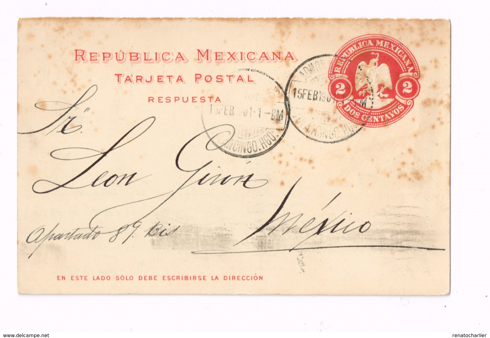 Entier Postal à 2 Centavos.Expédié à Mexico. - Mexique