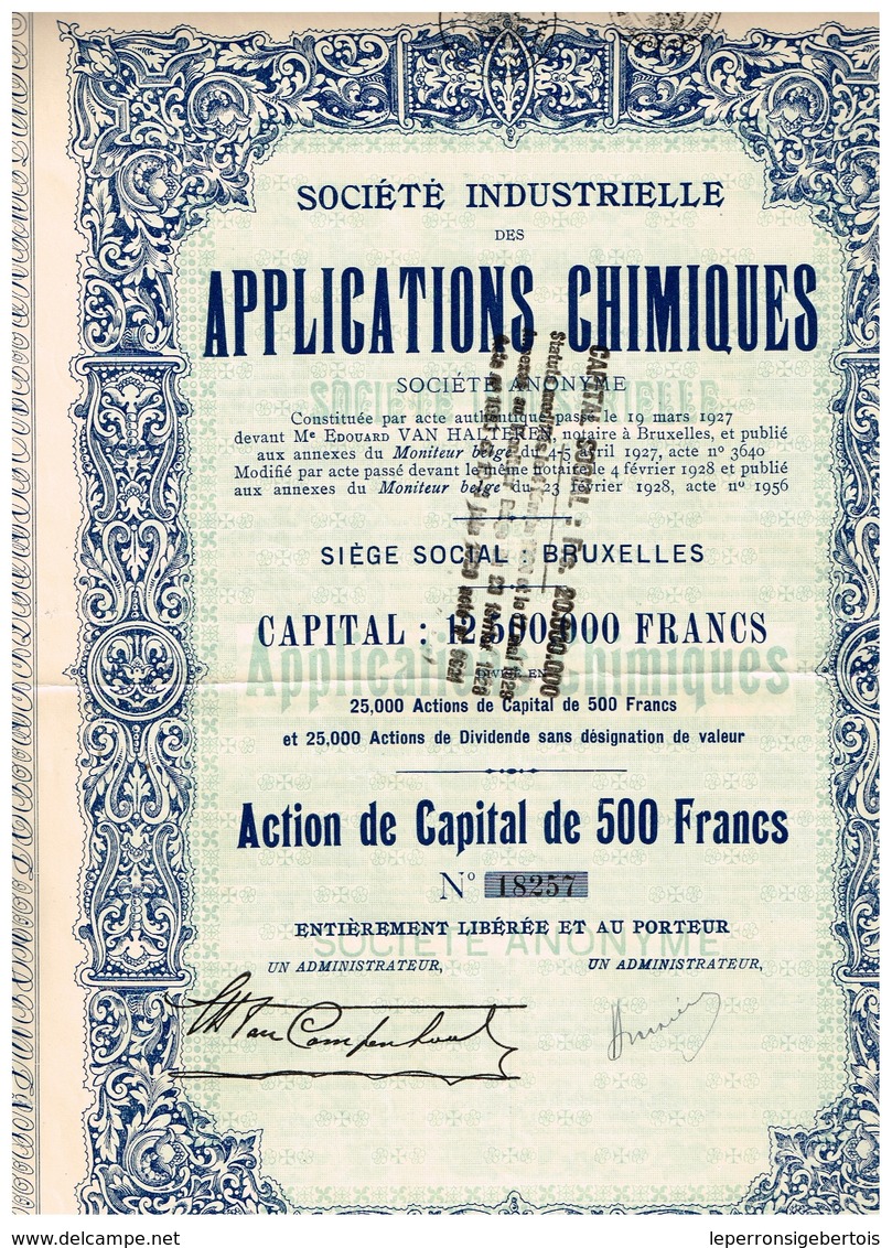 Titre Ancien - Société Industrielle Des Applications Chimiques - Titre De 1928 - Industrie