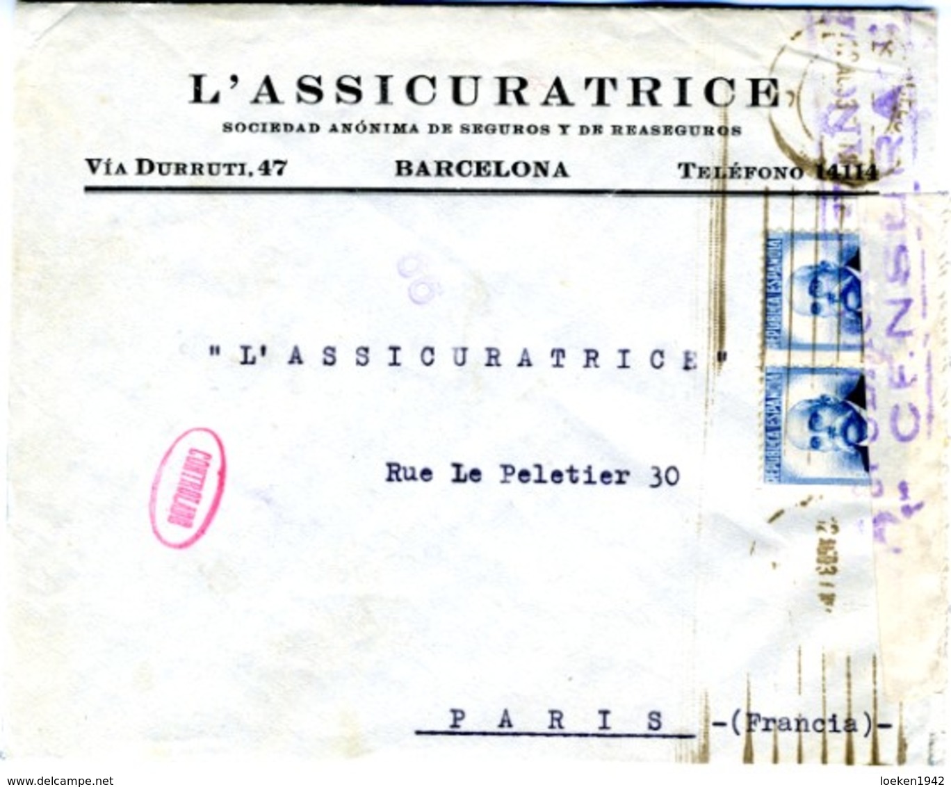 1937 CARTA Desde BARCELONA  Con Rara Marca CONTROLADO   ELA42 - Cartas & Documentos