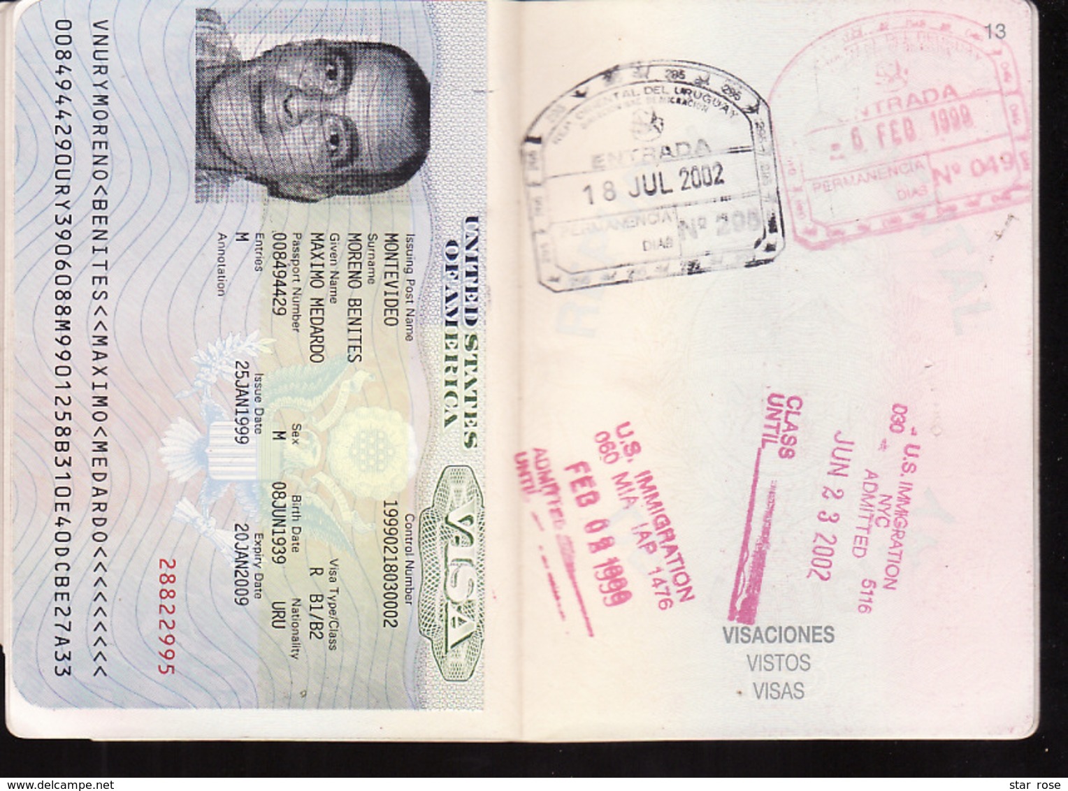 PASSPORT - PASSEPORT - PASAPORTE- PASSAPORTO - URUGUAY - MERCOSUR - VISA United States B562500 - Documenti Storici