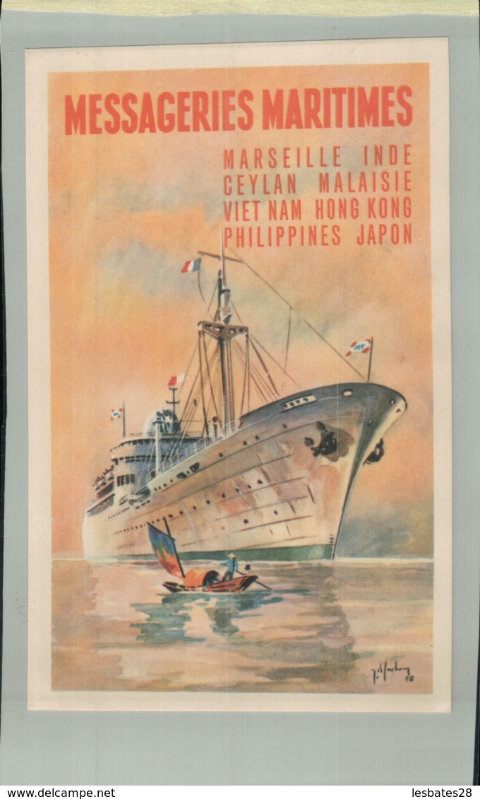 PUBLICITE MESSAGERIES MARITIMES ( Marseille Inde Ceylan Malaisie Viet Nam Hong Kong Illustrateur Signé  .AVRIL 2019  211 - Piroscafi