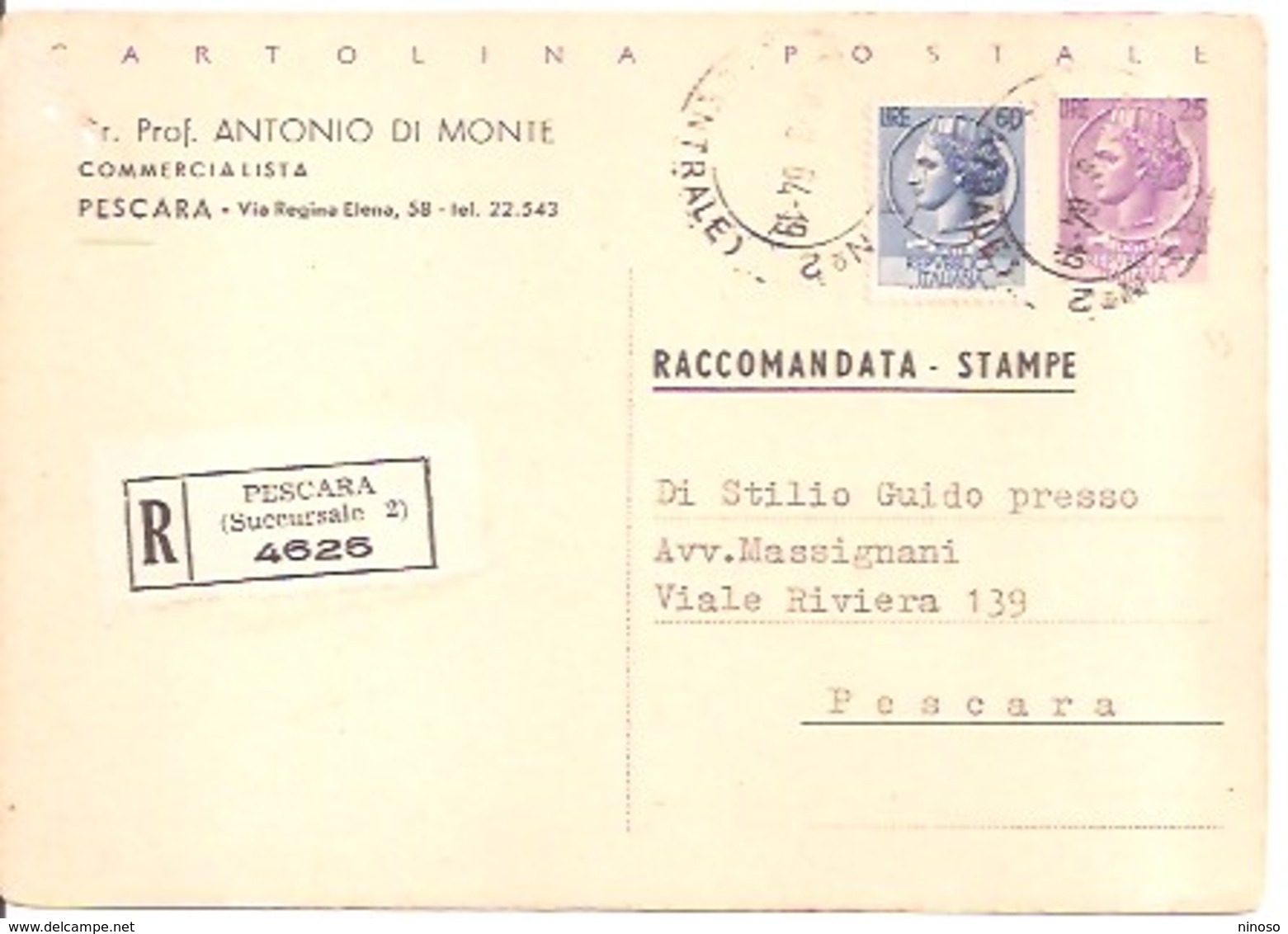 CARTOLINA POSTALE RACCOMANDATA - STAMPE   DEL 1964  VIAGGIATA - 1946-60: Storia Postale