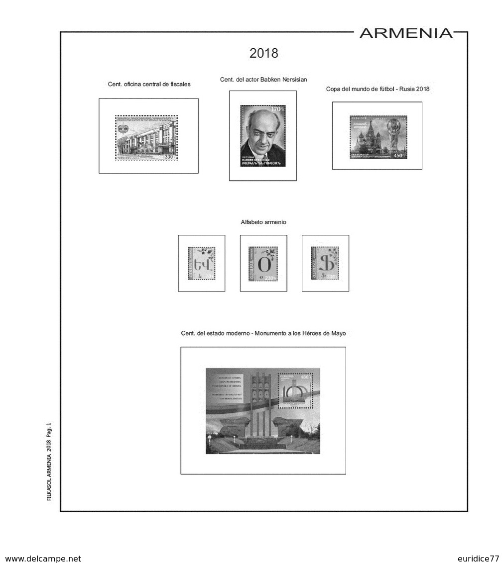 Suplemento Filkasol Armenia 2018 - Ilustrado Para Album 15 Anillas - Pre-Impresas