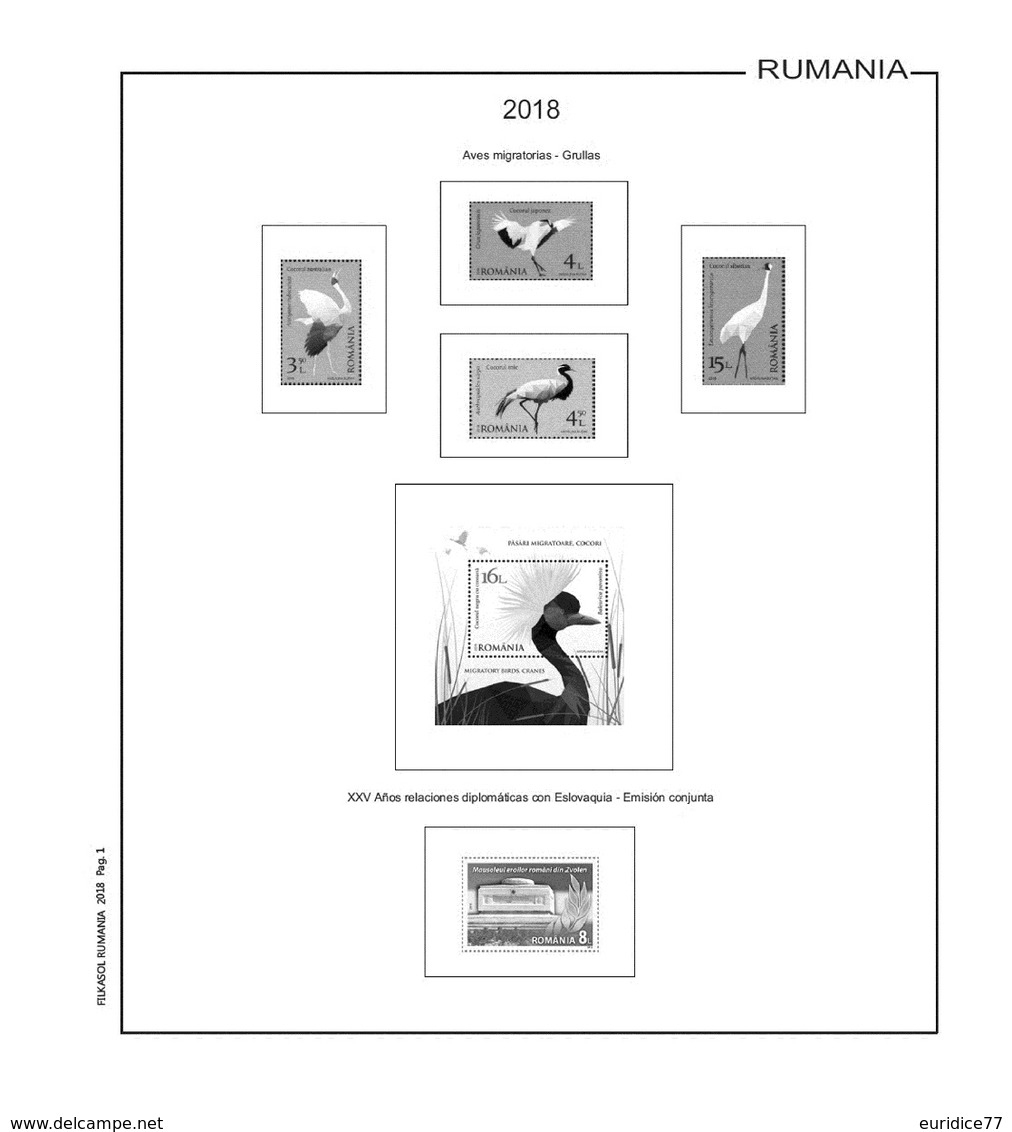 Suplemento Filkasol Rumania 2018 - Ilustrado Para Album 15 Anillas - Pre-Impresas