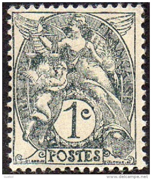 France Blanc N°  107 B ** Le 1 Ct Ardoise Au Type II - 1900-29 Blanc