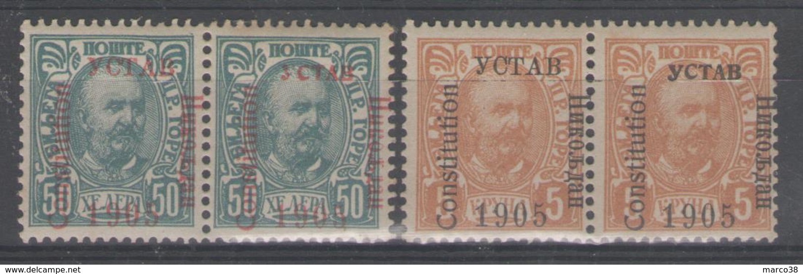 MONTENEGRO:  N°72+75 ** En Paires, 2 Types Se Tenant, 1ex.surch.recto-verso ! - Montenegro