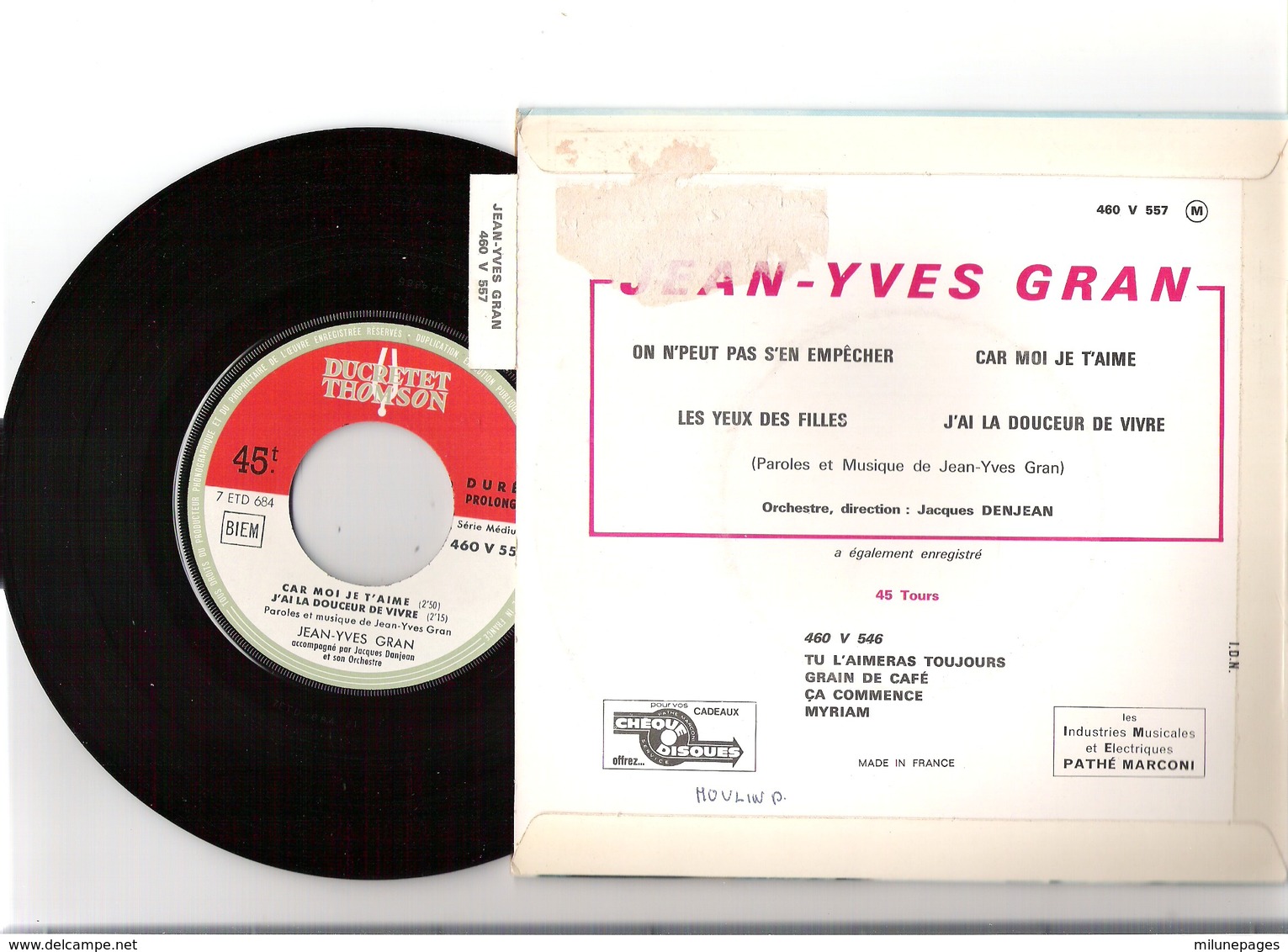 45T EP Jean Yves GRAN Ducretet Thomson 460V557 On N'peut Pas S'en Empécher Avec Languette - Rock