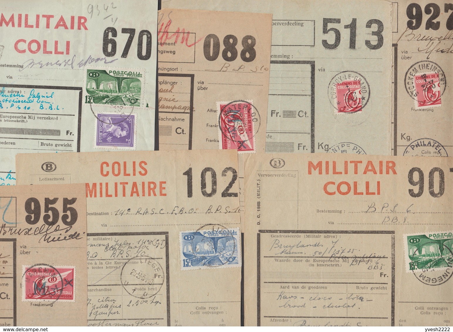 Belgique 22 Documents Des Chemins De Fer. Colis Militaires. 5 Demi-timbres, 2 Timbres M - Autres & Non Classés