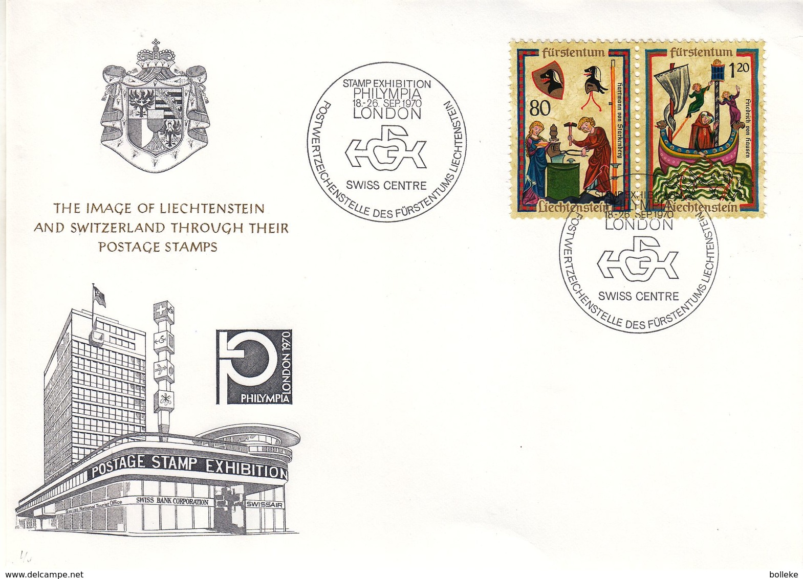 Liechtenstein - Lettre De 1970 - Oblit Spéciale Stamp Exhebition Philympia London - Armoiries - Forgeron - Covers & Documents