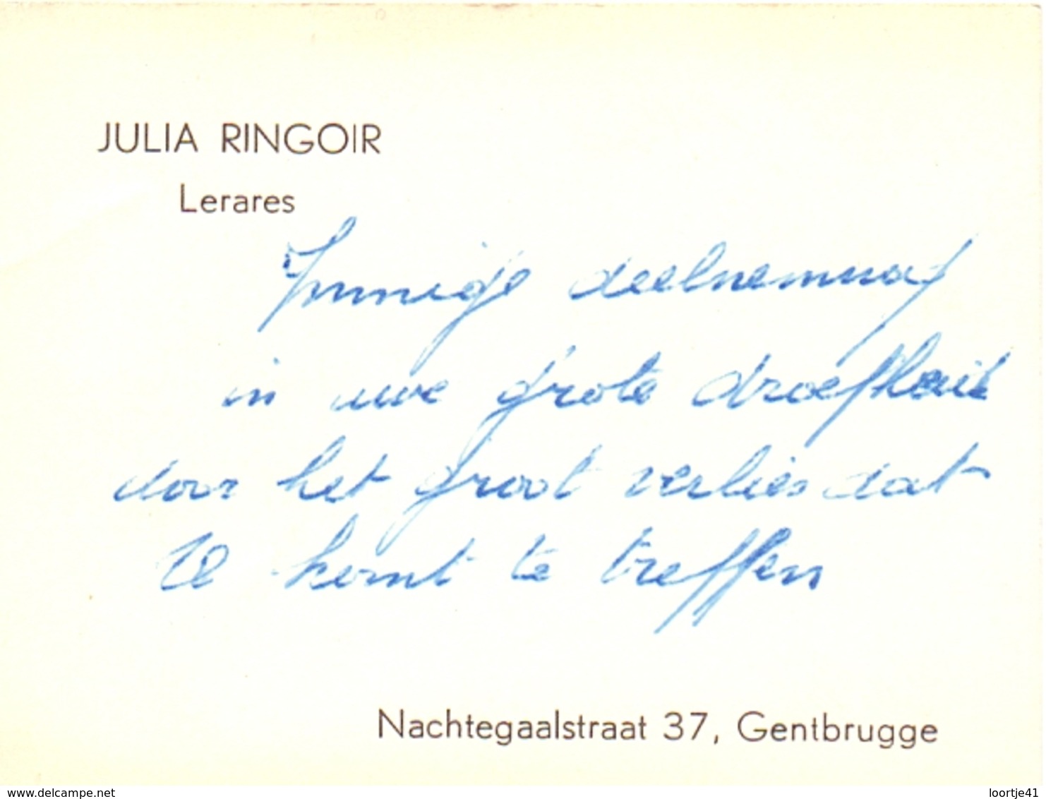 Visitekaartje - Carte Visite - Lerares Julia Ringoir - Gentbrugge - Cartes De Visite