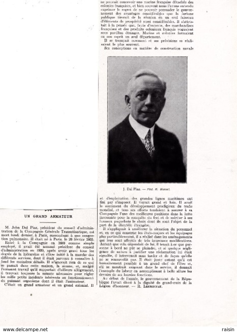 1928  JOHN DAL PIAZ Un Grand Armateur,grand Colonial,grand-croix La Légion D'honneur,président Cie Gén.Transatlantique - Unclassified