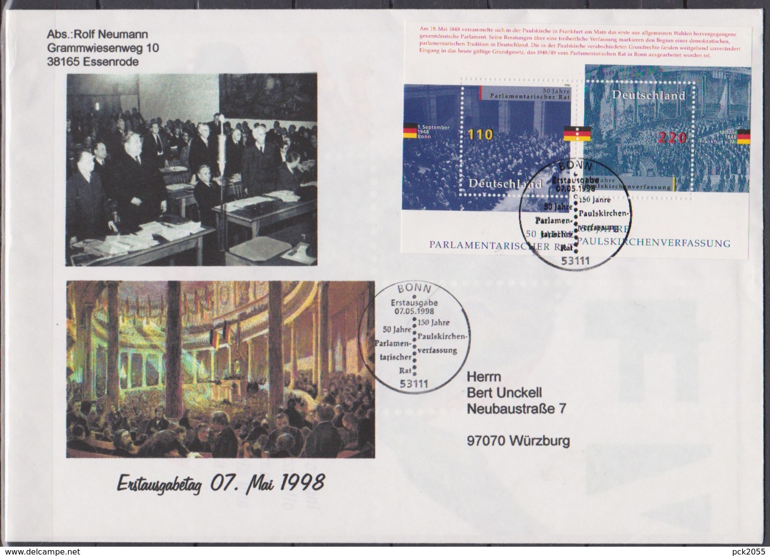 BRD FDC 1998 Nr.1986 - 1987 Block 43 50 Jahre Parlamentarischer Rat,150 Jahre Paulskirchenverfassung ( Dg 250 ) Günstige - 1991-2000