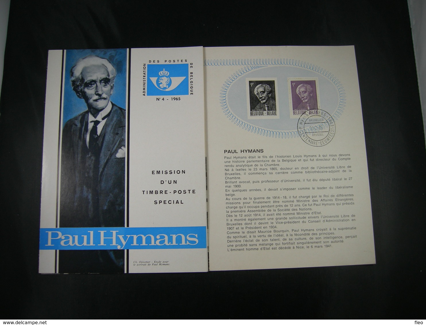 BELG.1965 1321 FDC Folder Fr.  : " Paul Hymans   " - 1961-1970