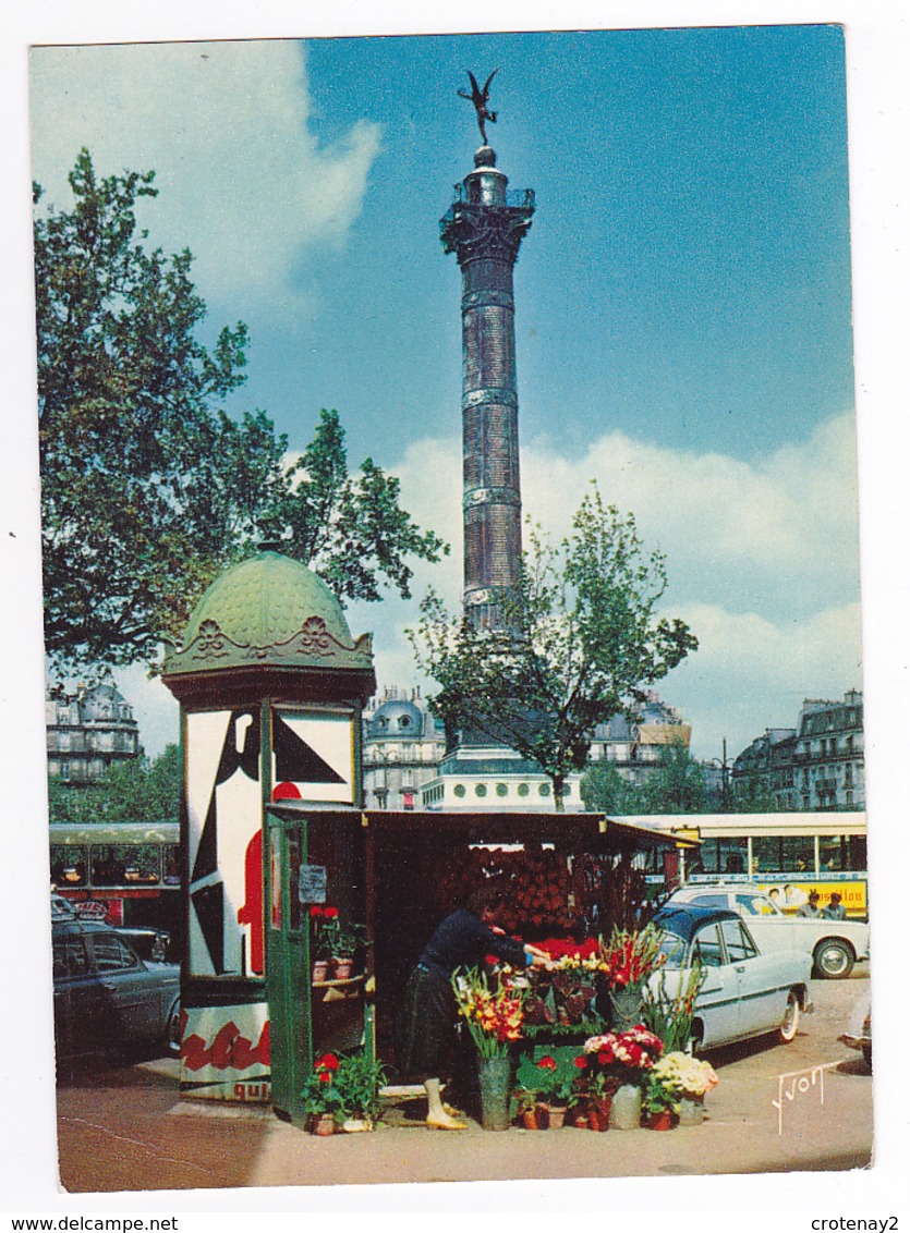 75 Paris Place De La Bastille Colonne De Juillet Pub St Raphaël Quinquina BUS Simca Ariane Marchande De Fleurs - Squares