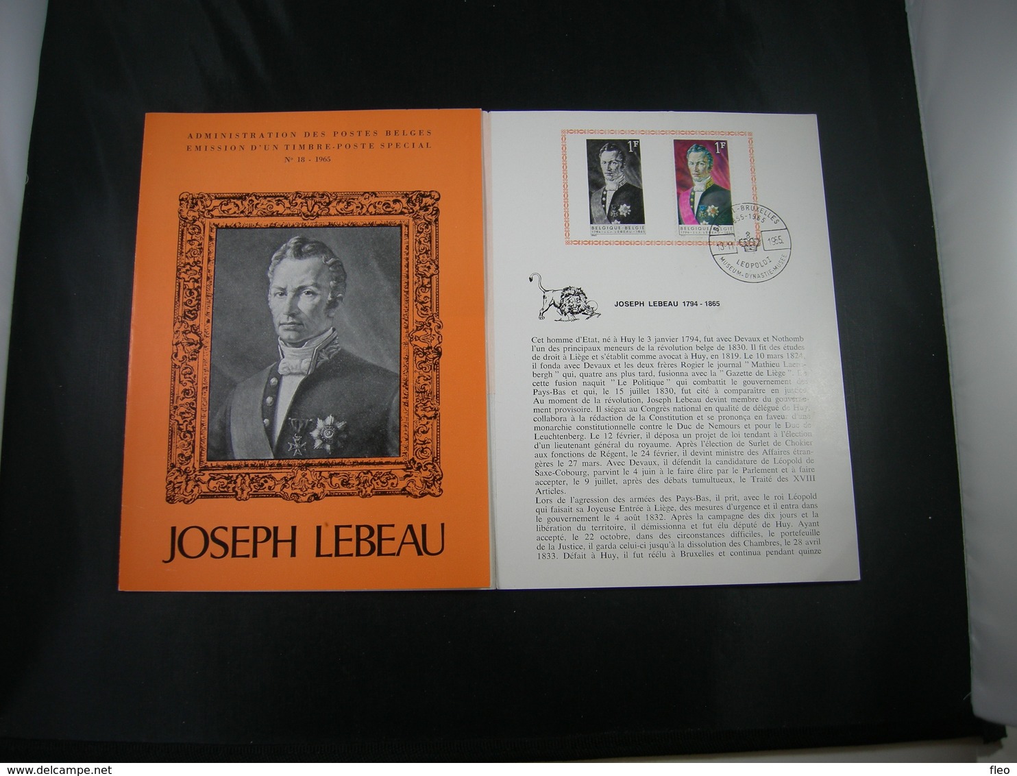 BELG.1965 1351 FDC Folder Fr.  : " Joseph Lebeau" - 1961-1970