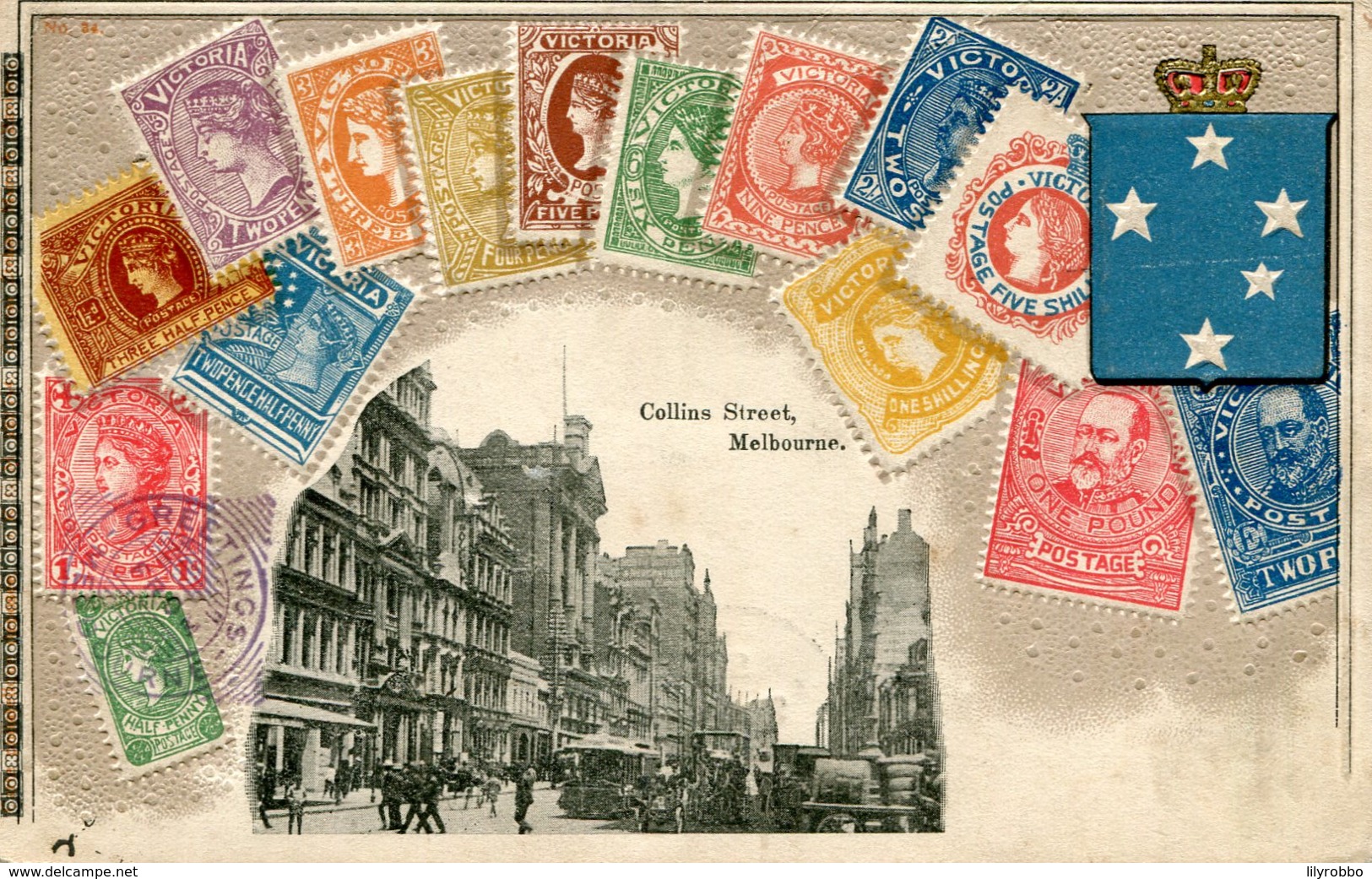 AUSTRALIA - Embossed Card Of Postage Stamps And Collins Street Melbourne 1906 - Posted New Zealand - Melbourne