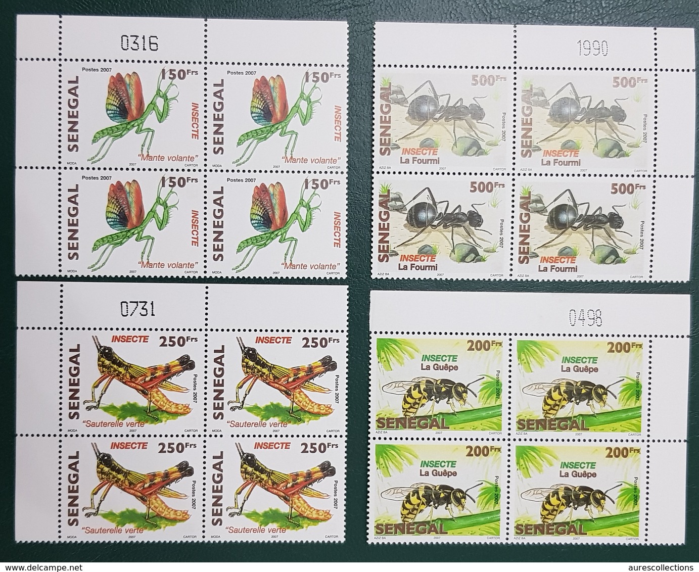 SENEGAL 2007 2010 BLOC BLOCK 4 - INSECTS INSECTES ANT ANTS FOURMI FOURMIS GUEPE MANTE RELIGIEUSE MANTIS - RARE -  MNH ** - Abeilles