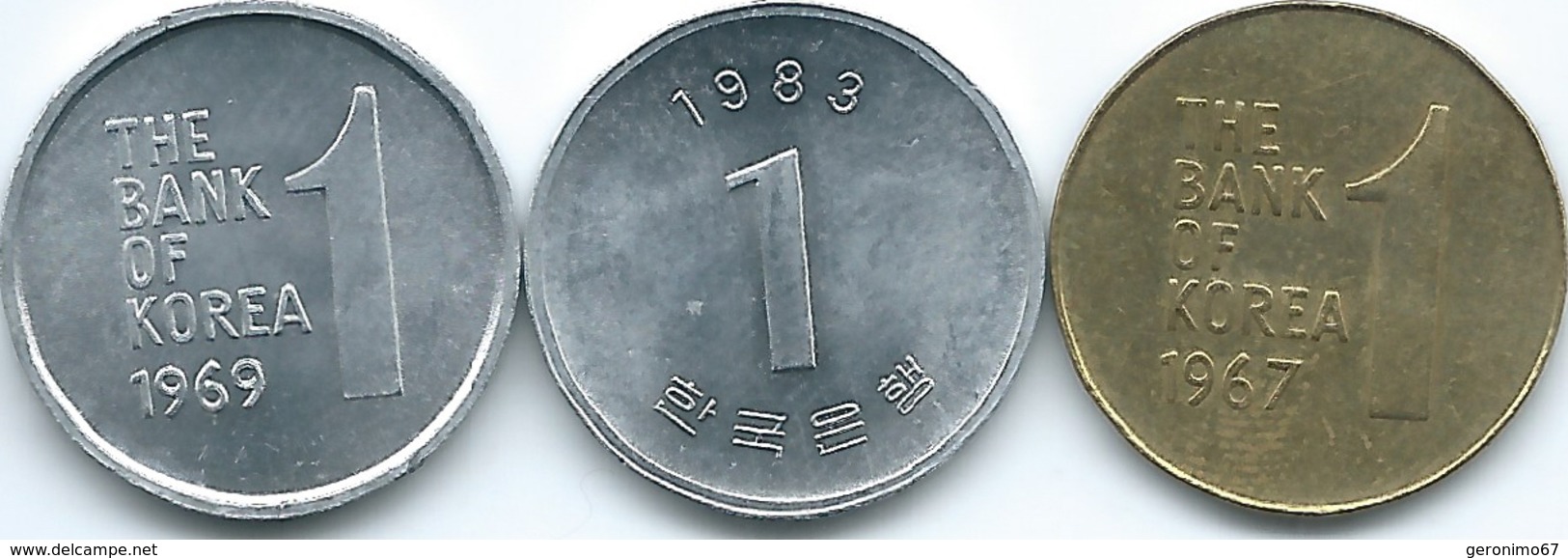 South Korea - 1 Won - 1967 (KM4) 1969 (KM4a) & 1983 (KM31) - Korea, South