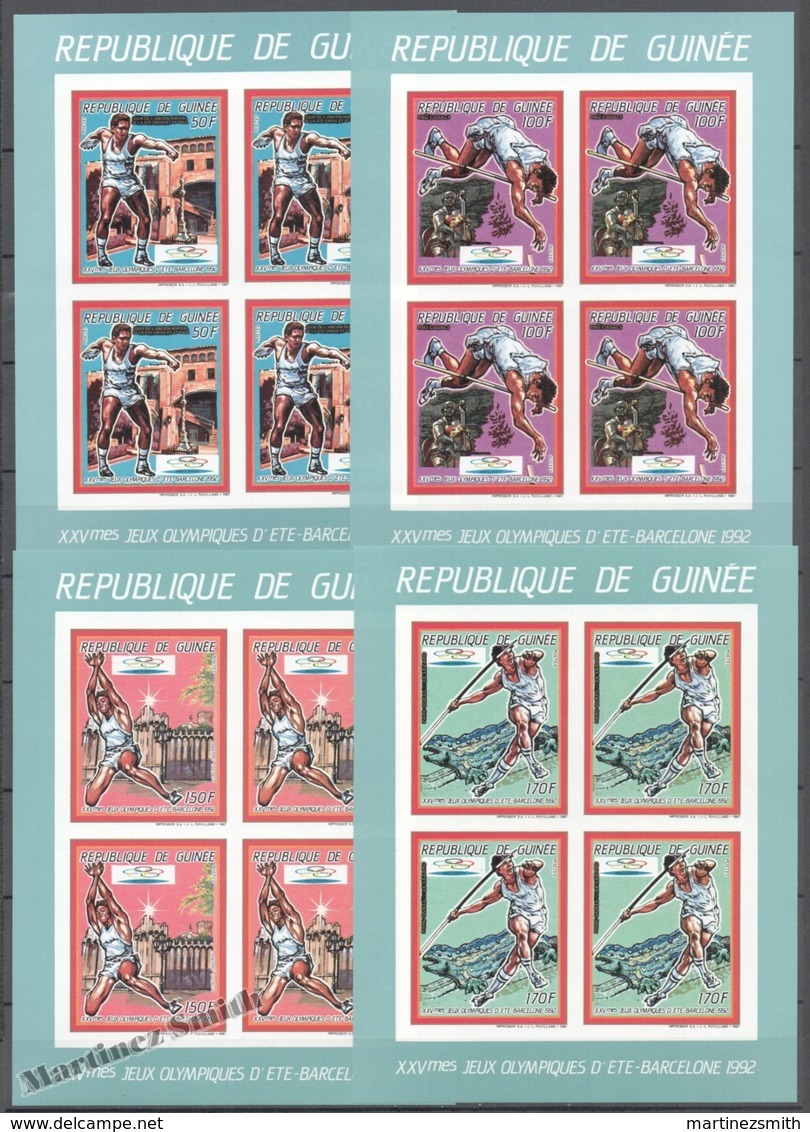 Guinea Republique 1987 Yvert 853-56, Barcelona Olympic Games, Sheetlets Green Margin - Imperforated - MNH - Guinée (1958-...)