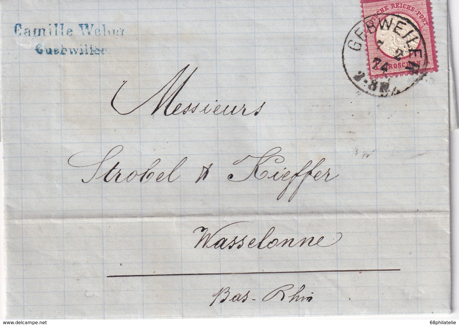 ALSACE-LORRAINE 1874 LETTRE DE GEBWEILER POUR WASSELONNE - Covers & Documents