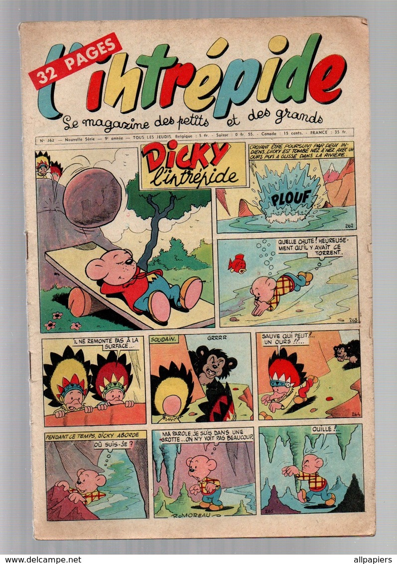 L'intrépide N°362 Dicky L'intrépide - David Crockett - Kid Le Libérateur - Buffalo Bill - Chasseurs Sous-marins - L'Intrépide