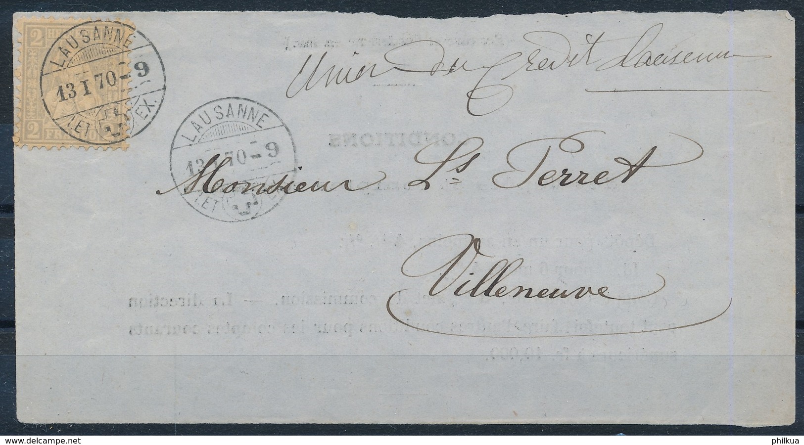 28 / 20 Sitzende Helvetia 2 Rappen Sauber Gestempelt Auf Briefvorderseite Mit Vollstempel LAUSANNE 13. Januar 1870 - Storia Postale