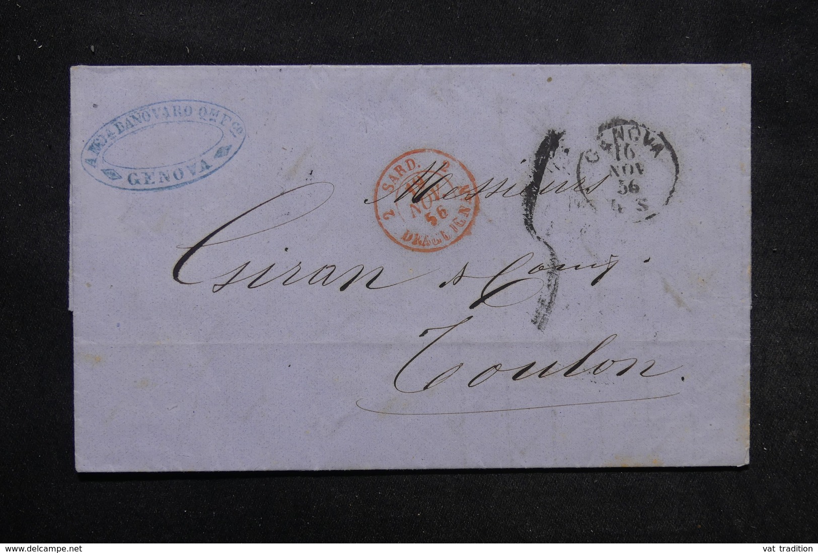 FRANCE - Cachet D 'entrée "  Sard. 2 Draguignan " En 1856 En Rouge Sur Lettre De Genova Pour Toulon - L 27893 - Entry Postmarks
