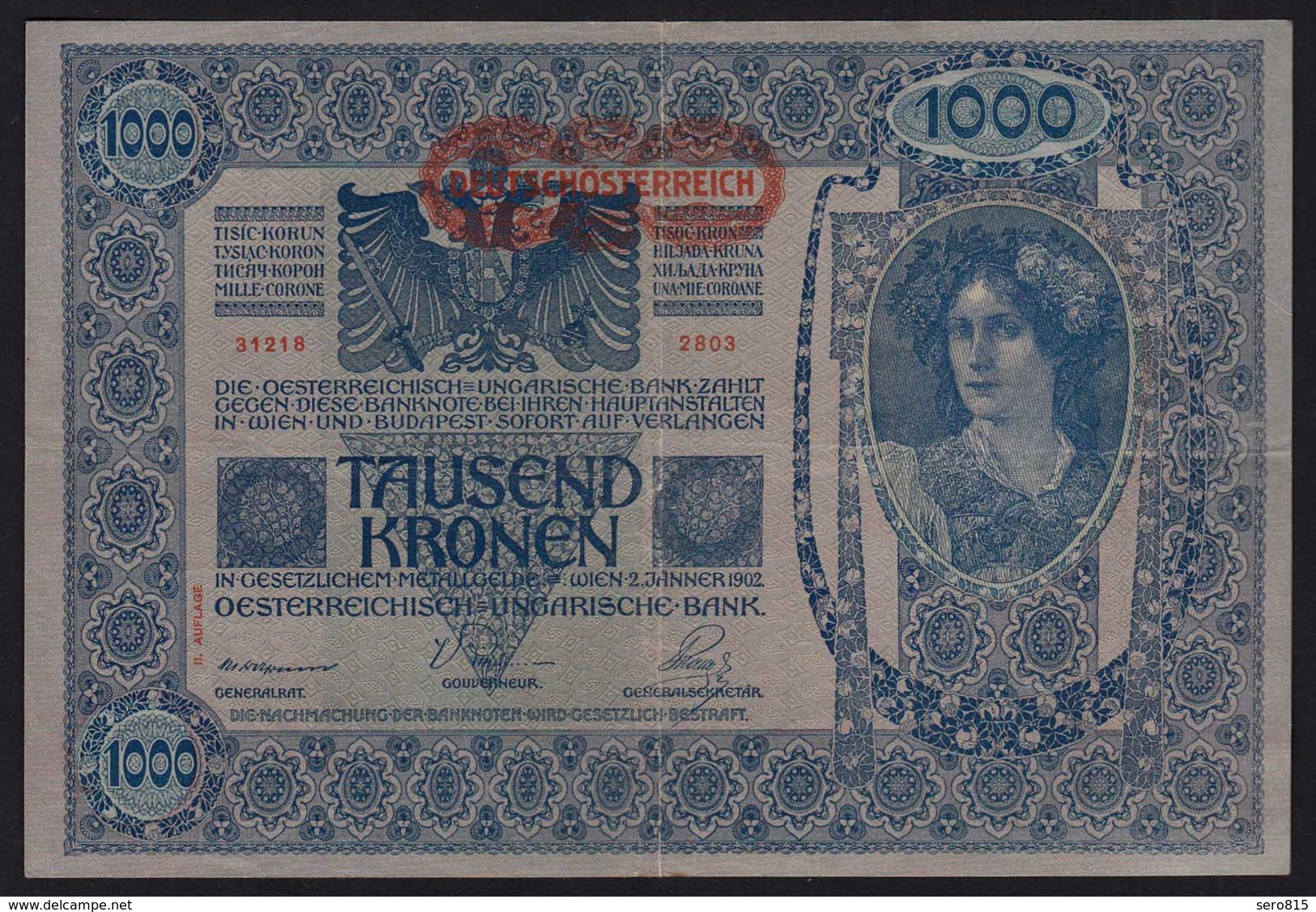 Österreich - Austria 1000 Kronen Banknote 1919 (1902) Pick 60  VF (20140 - Oesterreich