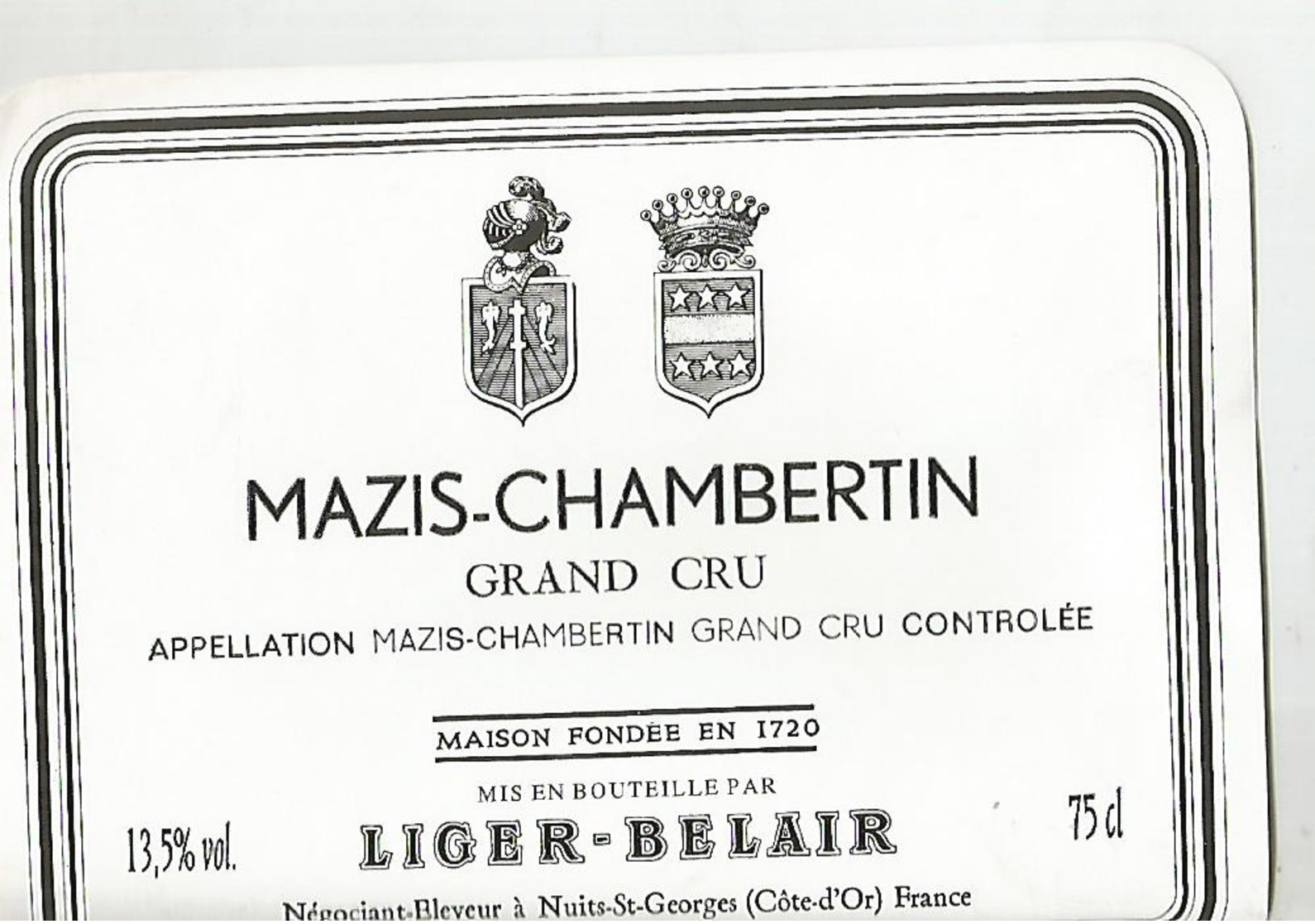 Etiquette Mazis Chambertin Ligier Belair - Bourgogne