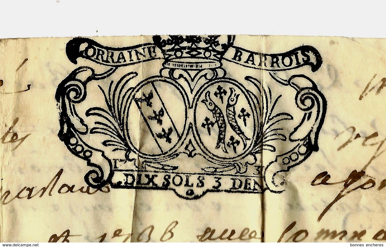 1736 SUR PARCHEMIN CACHET GENERALITE LORRAINE BARROIS 10 SOLS B.E. VOIR SCANS - Historical Documents