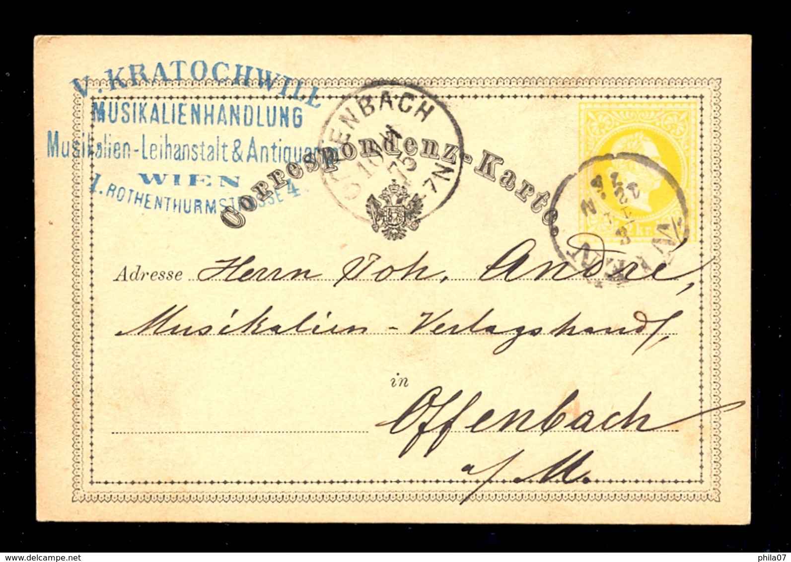 Austria - Stationery Sent From Wien 8.11. 1875., To Offenbach / 2 Scans - Altri & Non Classificati