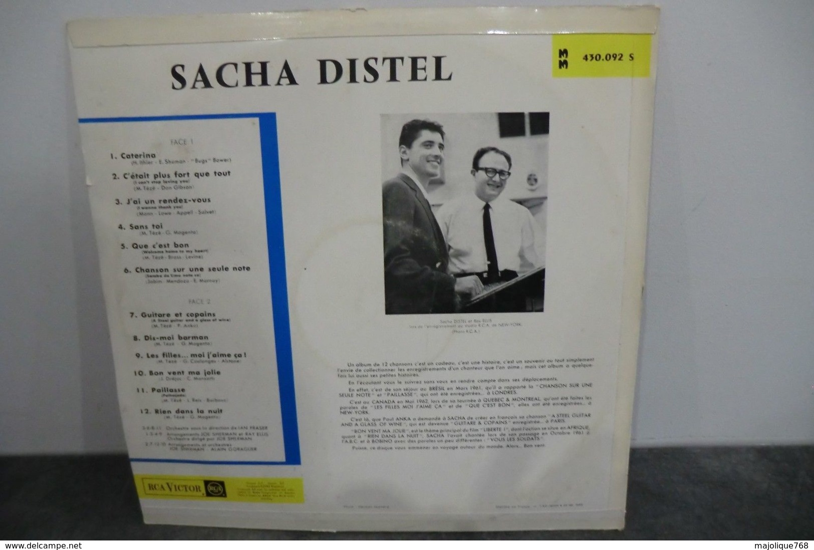 Disque De Sacha Distel - Caterina - RCA Victor 430.092 S - 1962 - - Autres - Musique Française