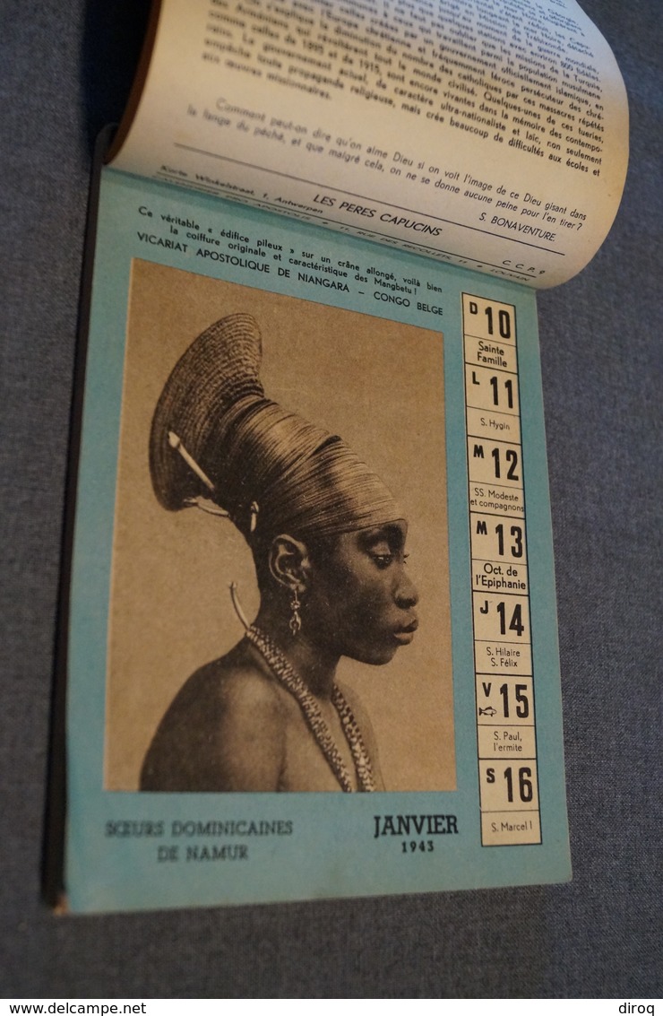 RARE Ancien Calendrier Afrique,Congo Belge,etc...1943, Complet 19 Cm./14 Cm. - Petit Format : 1941-60