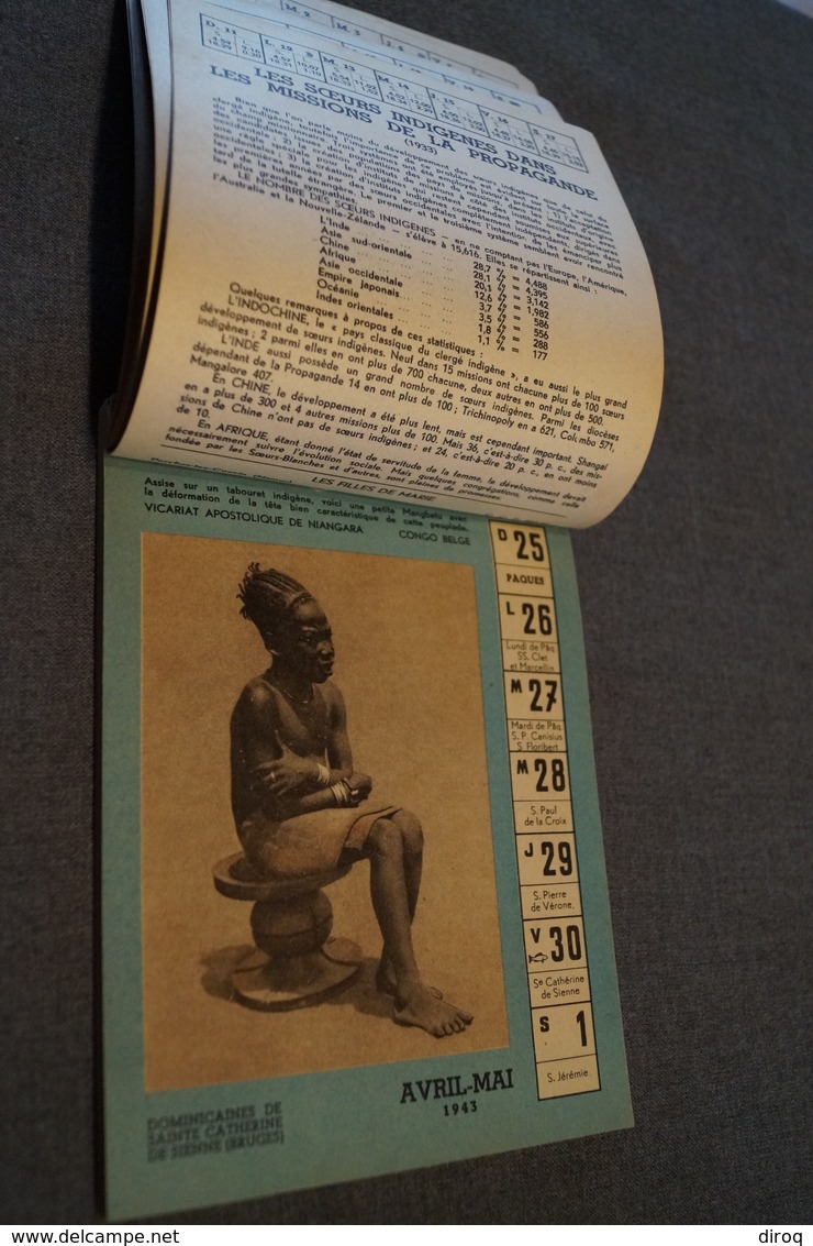 RARE Ancien Calendrier Afrique,Congo Belge,etc...1943, Complet 19 Cm./14 Cm. - Petit Format : 1941-60